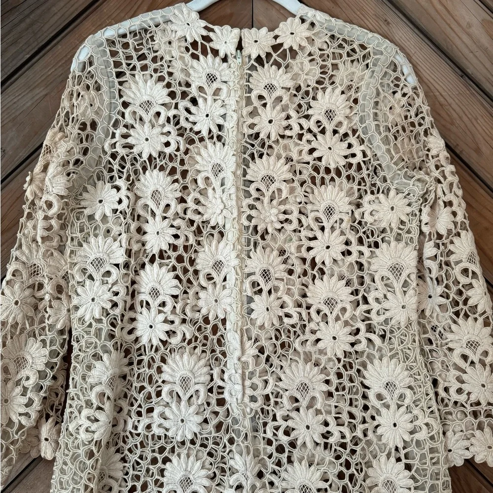 Vintage 60s lace embroidered flower dress medium ivory boho hippie - Picture 4 of 12